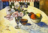 Paul Gauguin Canvas Paintings - Flowers in a Fruit Bowl